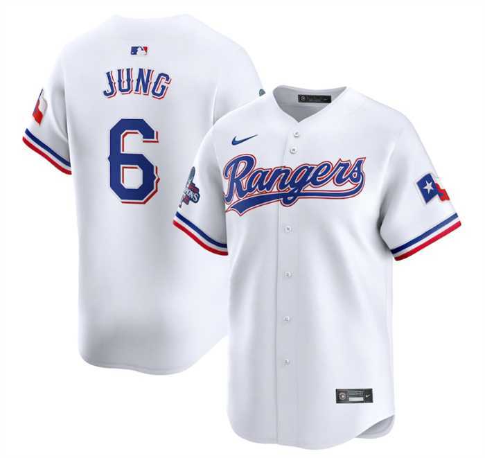 Men%27s Texas Rangers #6 Josh Jung White 2023 World Series Champions Stitched Baseball Jersey Dzhi